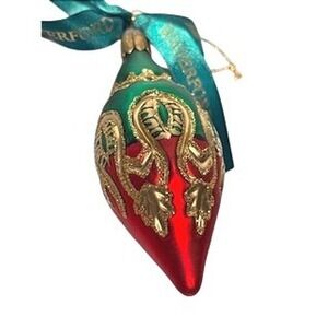 Waterford Holiday Heirloom Glass Christmas Ornament Red Green